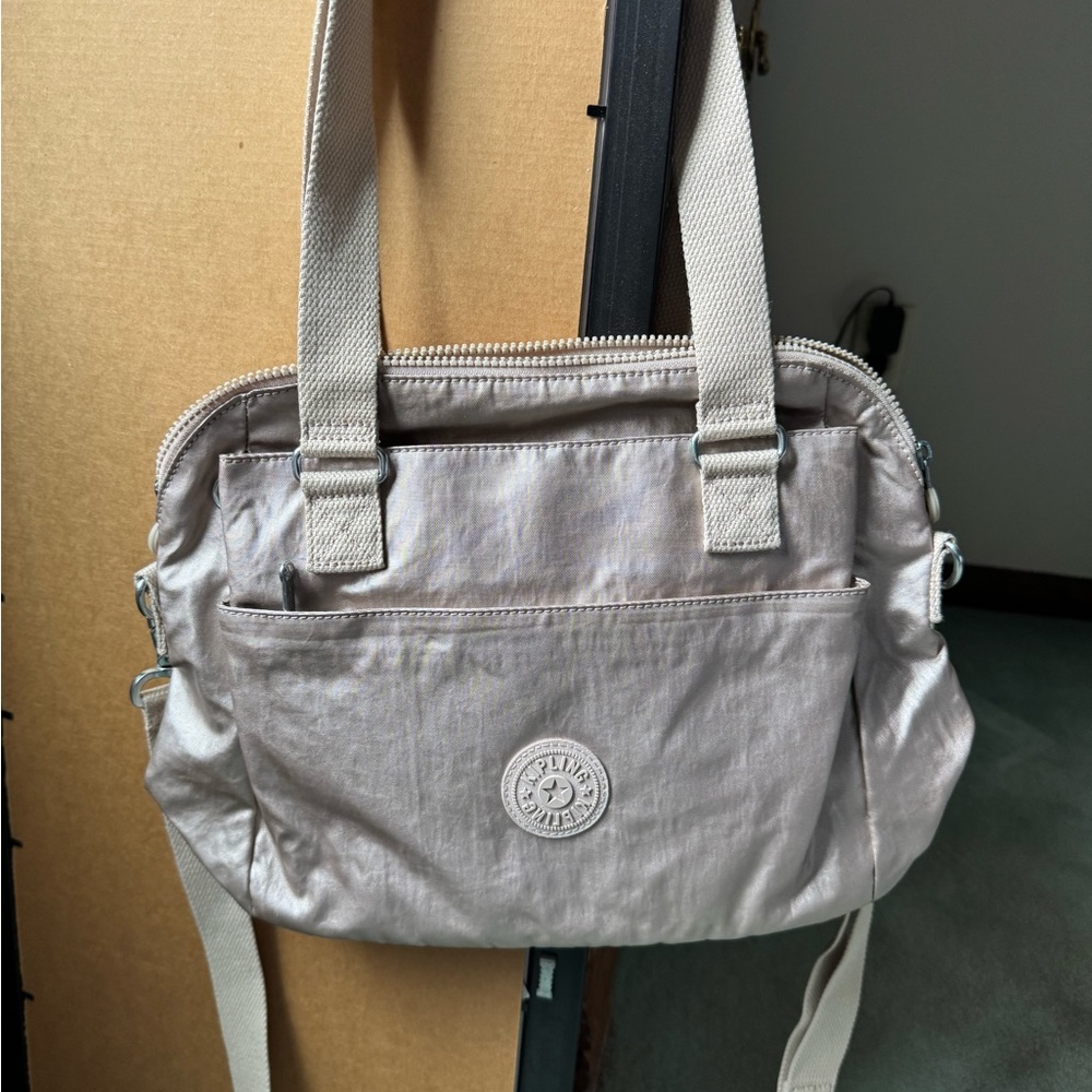 Kipling Gray Shoulder Bag with Nylon Material and Double Handles